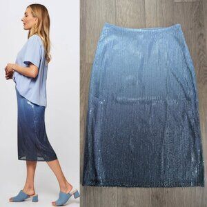NWT Samsoe Samsoe | Saagneta Sequins Pencil Midi Skirt In Blue Heron Ombre
